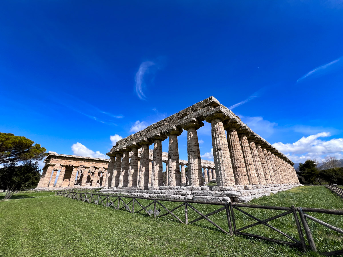Paestum, Italy, Temple of Hera in the foreground.